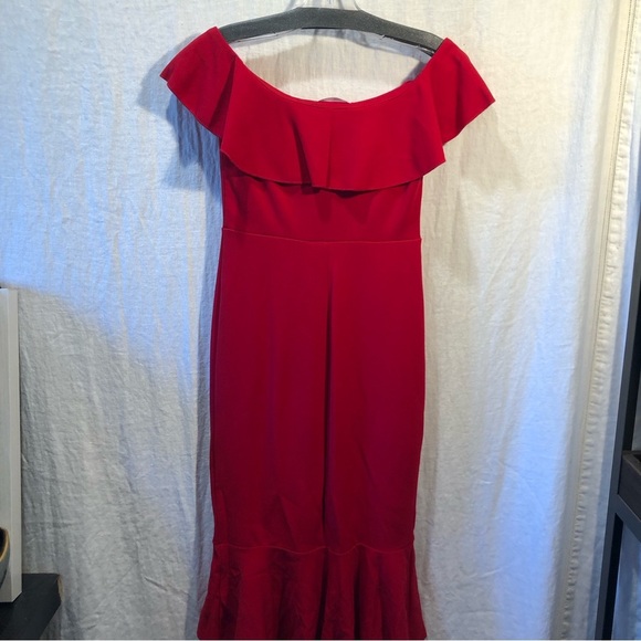 Emerald Sundae off the shoulder bodycon red dress peplum hemline juniors XS - Picture 9 of 10